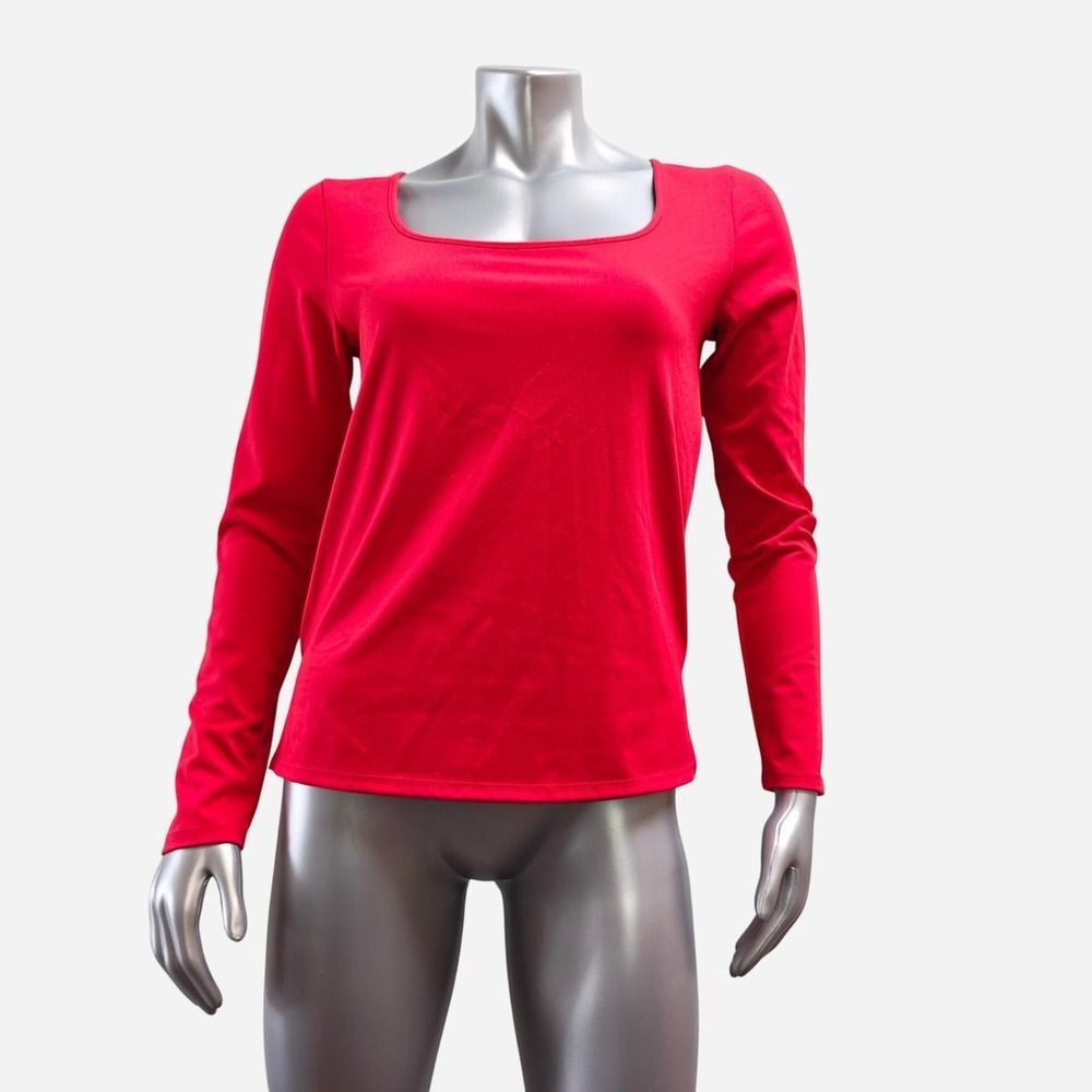 Frankee & Skylarr Womens Red Scoop Neck Long Sleeve Top Size XL Jersey Side Slit